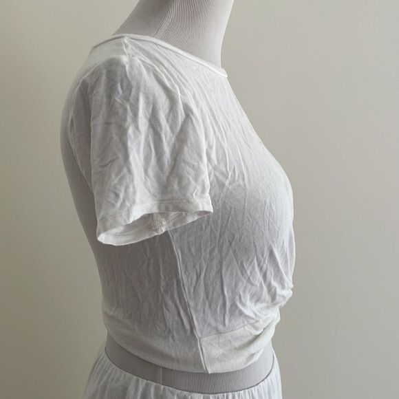 White cotton crop top T with gather on the front bottom gaze women’s small - Picture 4 of 6